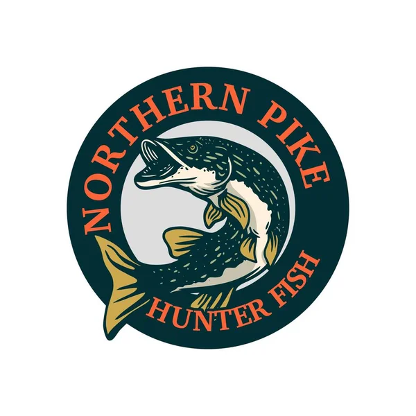 Northern Pike Hunter Fish Badge Logo Symbol Fishing Club Vintage — Stock Vector