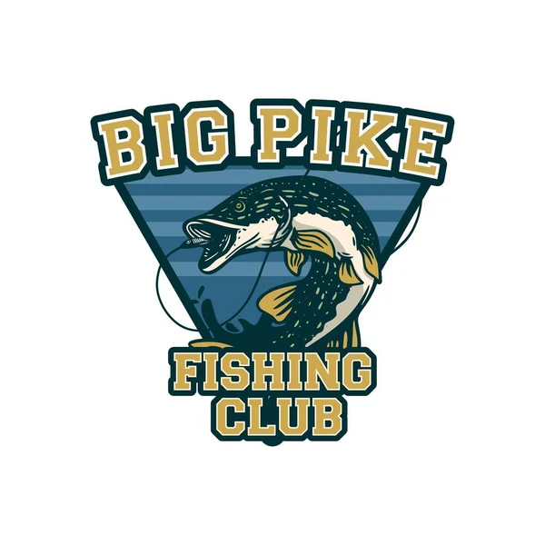 Big Pike Fishing Club Northern Pike Logo Badge Symbol Vintage — Stock Vector