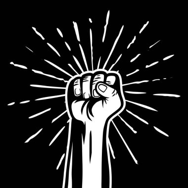 Güç kenetlenmiş yumruk hareketi. Güç ön yumruk vektörü koyu arkaplan Vintage güneşinde izole işareti