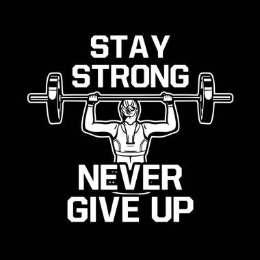 Güçlü ol asla pes etme, kadın Barbel 'in bakışını arkadan kaldır. Motivasyon sloganı vücut geliştirme merkezi, spor salonu, fitness kulübü için poster. Ayrıca ekibiniz, kulübünüz ya da ekibiniz için de uygun.
