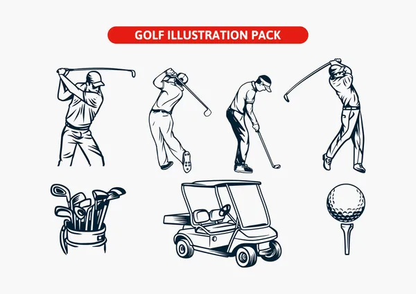 Golf Ilustración Vector Elemento Hombre Carro Bolsa Bola Paquete — Vector de stock