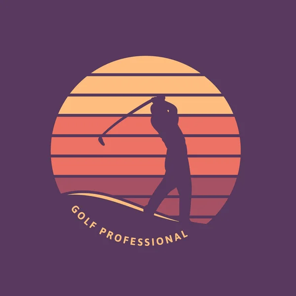 Modello Logo Retrò Vintage Professionale Golf Con Silhouette Tramonto — Vettoriale Stock