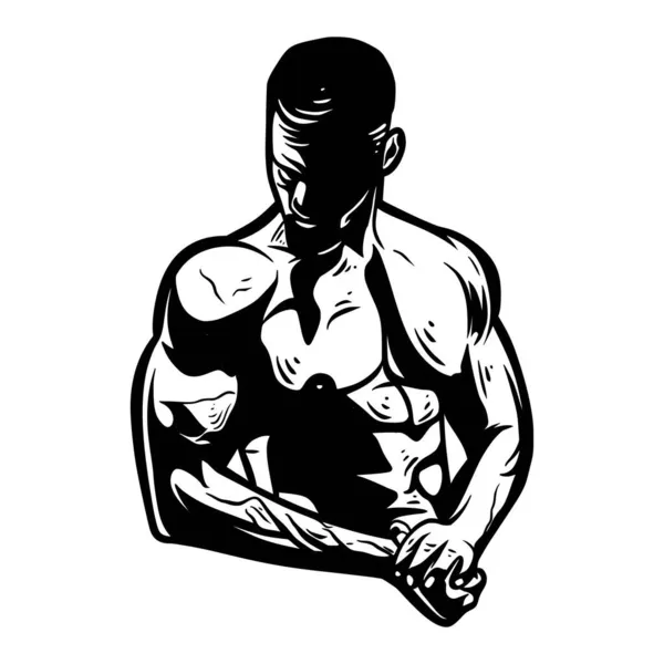 Man Bodybuilding Showing Muscle Illustration Club Team Logo Poster Business — Stock Vector