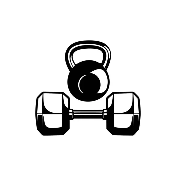 Sechskanthanteln Und Kettlebell Vektor Symbol Auf Weißem Hintergrund Für Gymnastik — Stockvektor