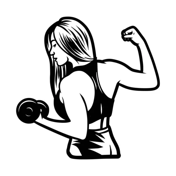 Girl Young Woman Holding Barbellin Hands Fitness Gym Bodybuilding Vector — Stock Vector