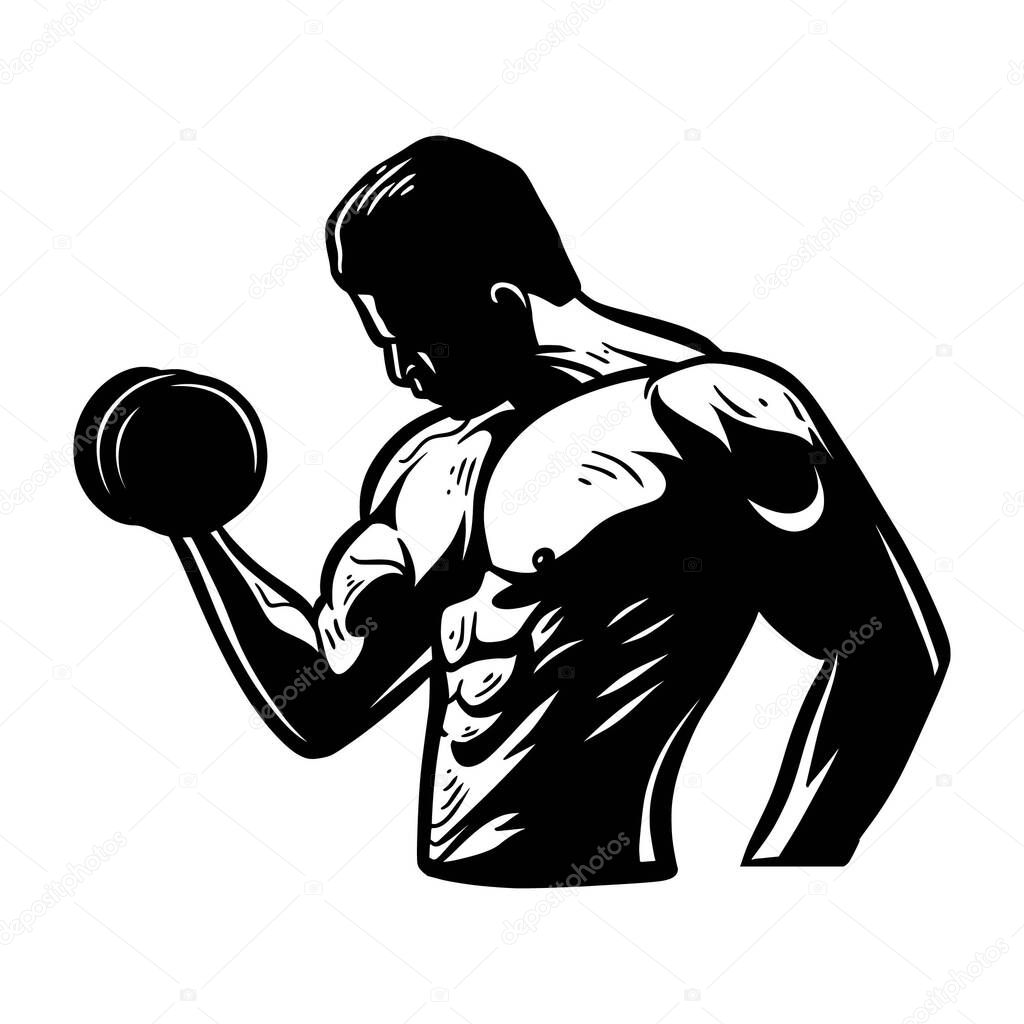 Bodybuilder. holding dumbbler for business, club, team logo
