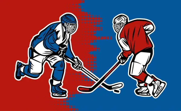 Joueur Hokey Glace Rouge Contre Bleu — Image vectorielle