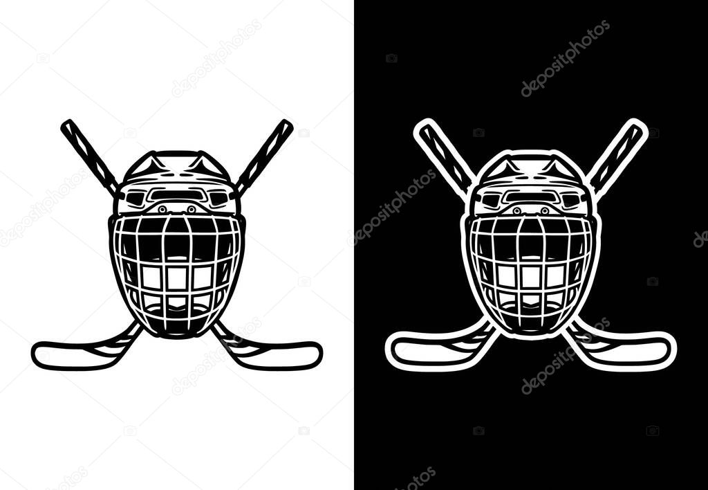 Ice hockey helmet with stick black and white