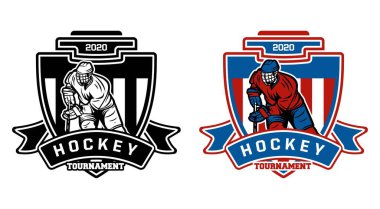 Buz hokeyi turnuvası rozet vektörü siyah beyaz belirlendi