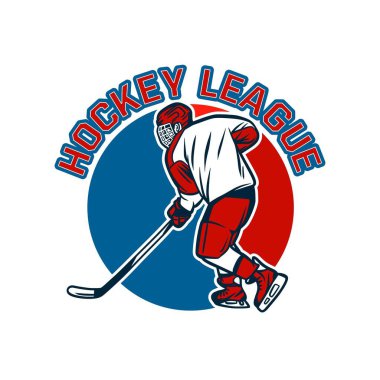 Oyuncu illüstrasyonlu hokey ligi logo şablonu