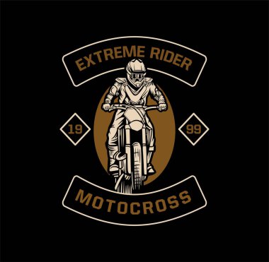 Ekstrem motosikletli motokros t-shirt tasarımı premium çizim vektör illüstrasyon şablonu