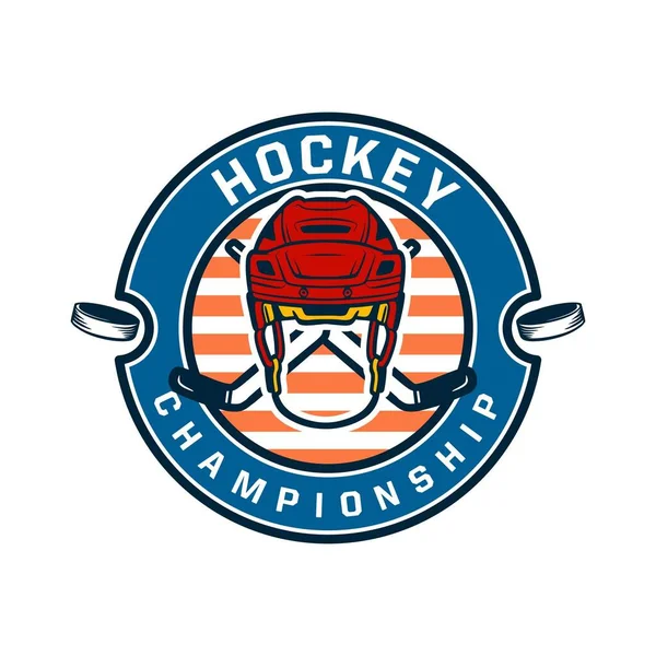 Modello Logo Del Campionato Hockey Con Casco Hockey Illustrazione — Vettoriale Stock