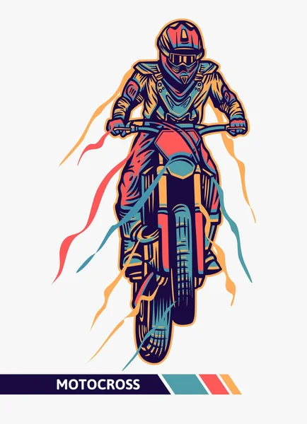 Desenho Colorido Motocross Ilustração Salto Com Movimento Gráfico Esporte Extremo —  Vetores de Stock