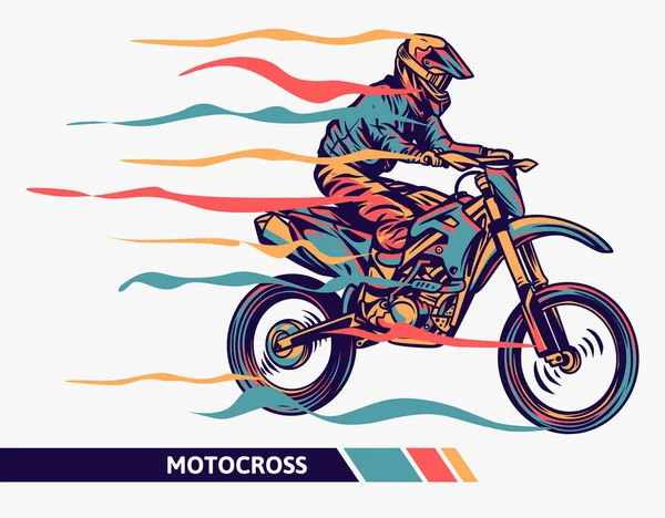 Buntes Kunstwerk Motocross Illustration Mit Beweglicher Schneller Grafik Extremsport — Stockvektor