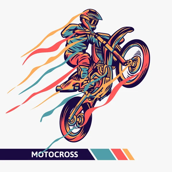Buntes Kunstwerk Motocross Illustration Mit Bewegung Schnell Extremsport — Stockvektor