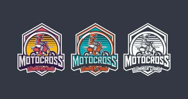 Motocross Sommar Läger För Barn Premium Vintage Märke Logotyp Design — Stock vektor