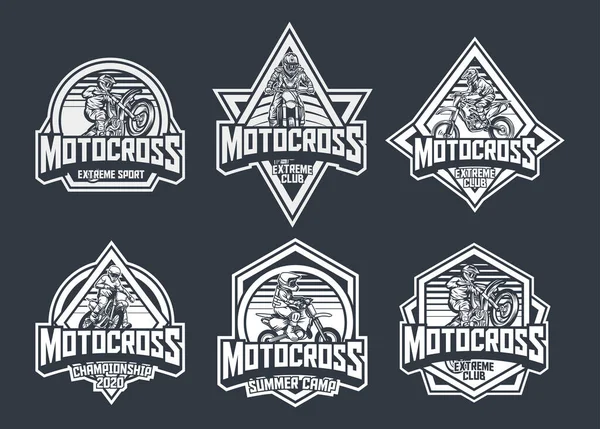 Motocross Premium Vintage Insignia Etiqueta Diseño Plantilla Paquete Blanco Negro — Vector de stock