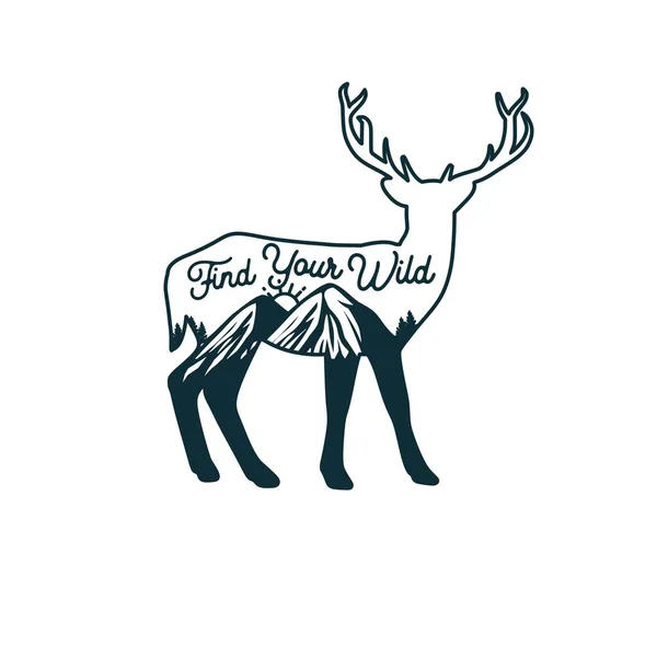 Znaleźć Swoje Dzikie Slogan Ilustracja Plakat Projekt Koszuli Górskie Wędrówki — Wektor stockowy