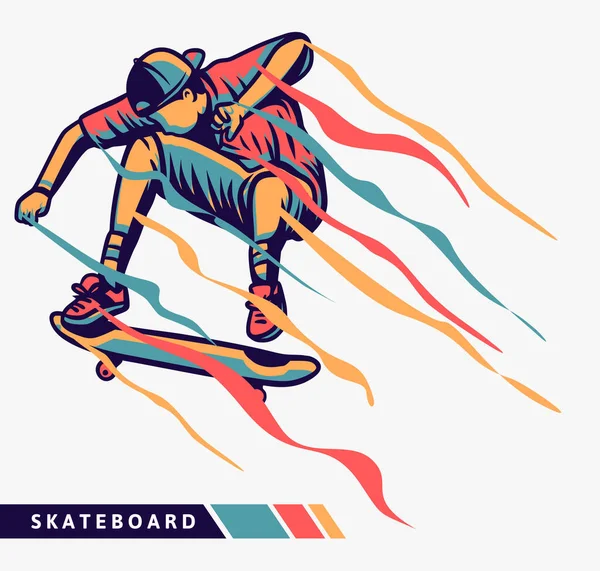 Skateboarder Arte Colorida Saltando Com Efeito Movimento — Vetor de Stock