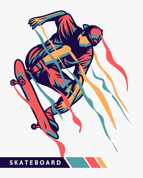 Skateboarder Buntes Kunstwerk Illustration Springen Mit Bewegungseffekt — Stockvektor