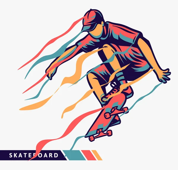 Skateboarder Красочные Художественные Работы Дизайн Прыжки Эффектом Движения — стоковый вектор