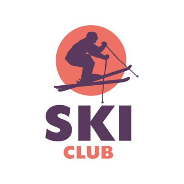 Kayakçı siluetiyle kayak kulübü logosu şablonu