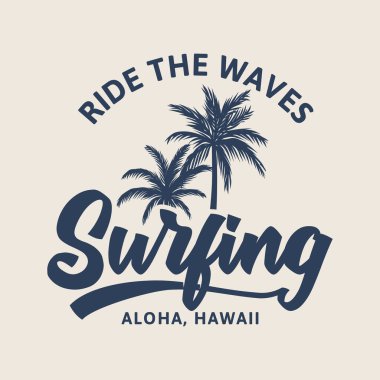 Dalgalarda sörf yap Aloha Hawaii Vintage tişört tasarla Palmiye ağacıyla