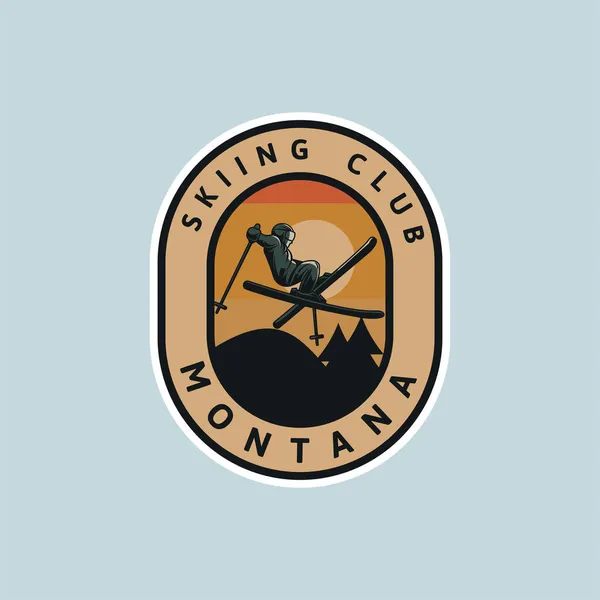 Ski Club Montana Vintage Ontwerp Logo Embleem Patch Illustratie Shirt — Stockvector