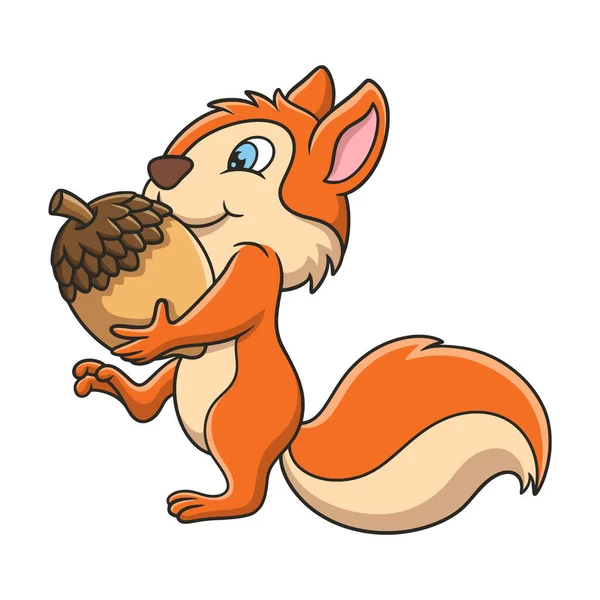 Cartoon Illustration Squirrel Collecting Food Supplies Form Acorn Nuts Which — Stockový vektor