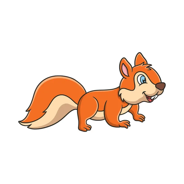 Cartoon Illustration Squirrel Running Food Fallen Tree Trunk Middle Forest — ストックベクタ