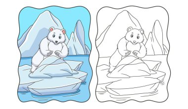 Çizgi film illüstrasyonu Kutup Ayısı çocuklar için kırık bir buzdağı kitabını ya da sayfasını onarmaya çalışıyor