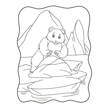 Çizgi film illüstrasyonu Kutup Ayısı, siyah ve beyaz çocuklar için kırık bir buzdağı kitabını veya sayfasını onarmaya çalışıyor.