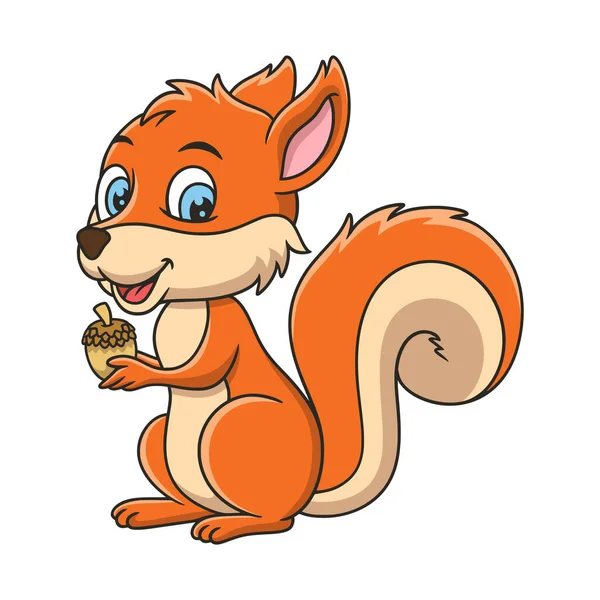 Cartoon Illustration Squirrel Getting Ready Eat Pine Tree Seeds Big — Stock vektor