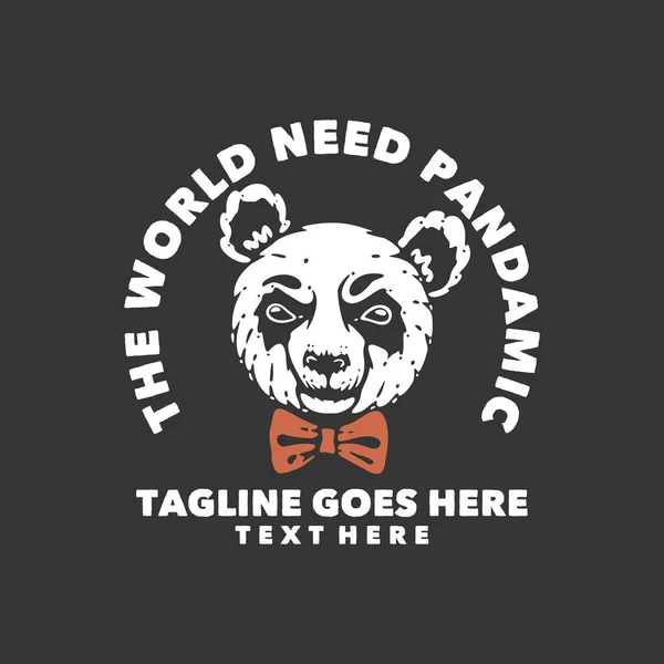 Shirt Design World Need Pandamic Panda Wearing Tie Gray Background — Vettoriale Stock
