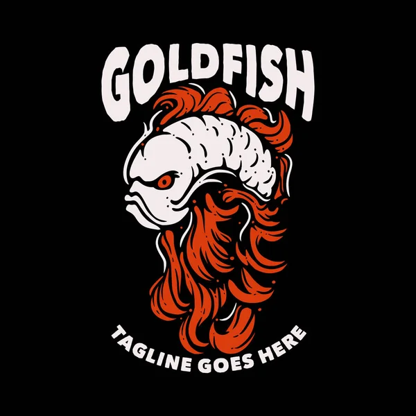 Shirt Design Goldfish Angry Goldfish Black Background Vintage Illustration — Stock Vector