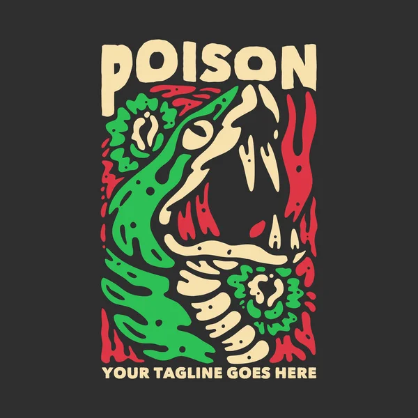 T恤设计毒蛇头和灰色背景复古插图毒药 — 图库矢量图片