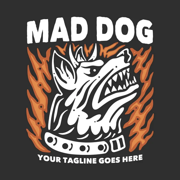 Koszula Projekt Wściekły Pies Rogaty Wściekły Pies Szary Tło Vintage — Wektor stockowy