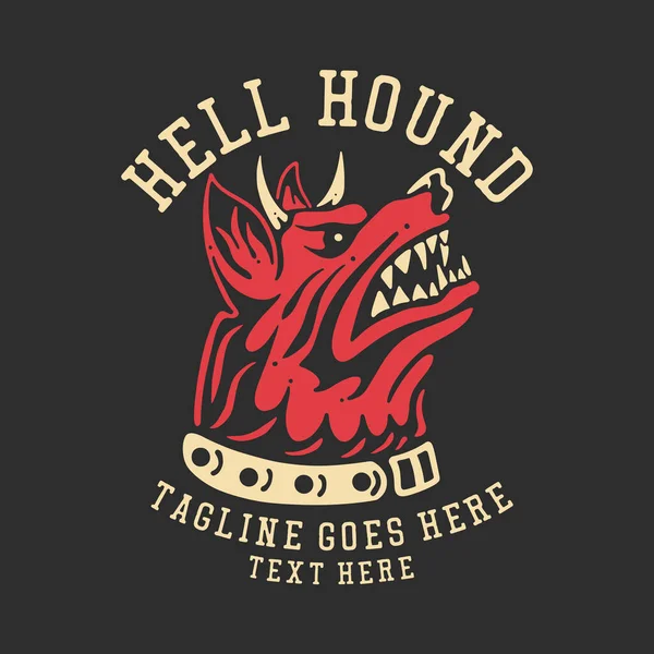 Shirt Design Hell Hound Horned Angry Dog Gray Background Vintage — Vector de stock