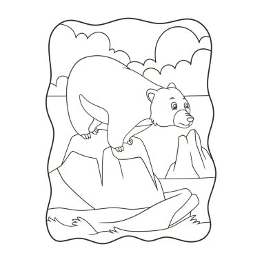 Çizgi film illüstrasyonu. Kutup ayısı suya bakıyor. Yemek kitabı için balık arıyor.