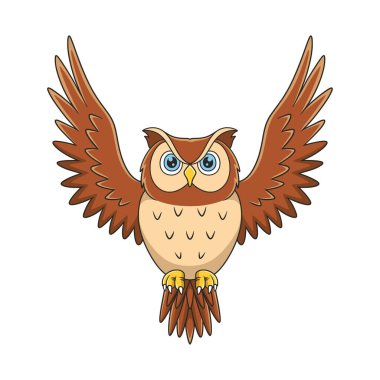 cartoon illustration an owl that flies proudly under the light of the full moon in the forest