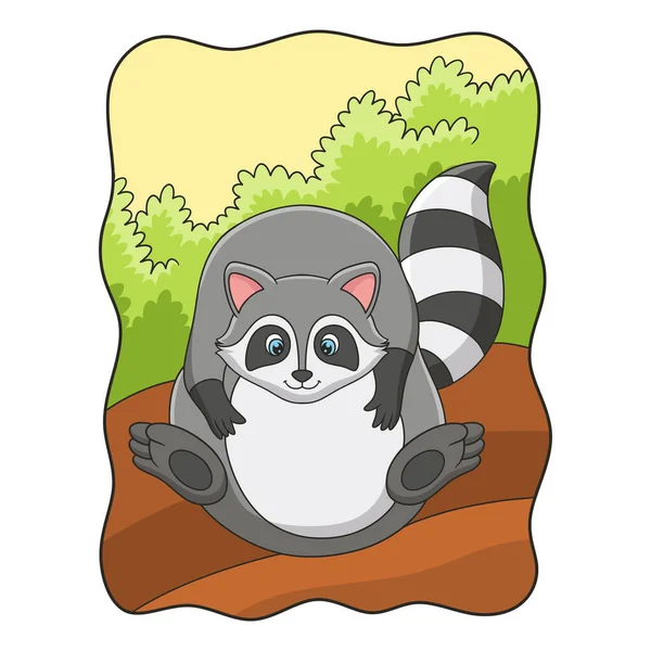 Cartoon Illustration Raccoon Looks Full Eating Too Much Can Anything — Vettoriale Stock