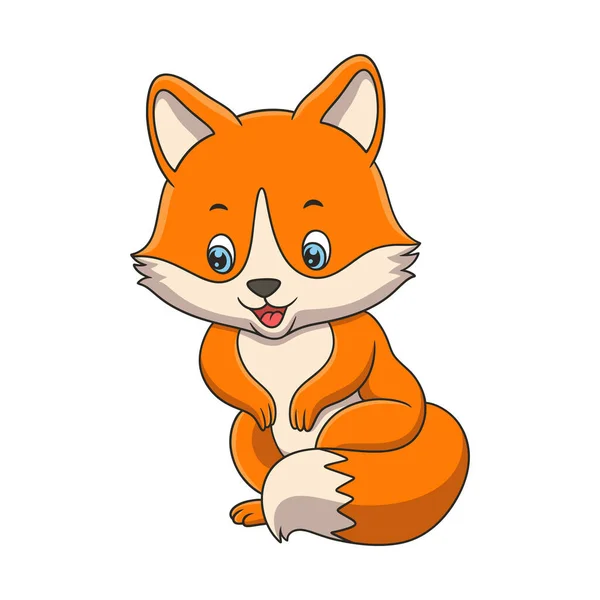 Cartoon Illustration Fox Sitting Big Tree Middle Forest — Image vectorielle