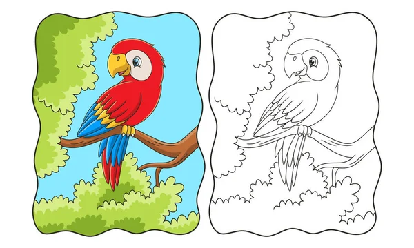 Rajzfilm Illusztráció Papagáj Elegánsan Egy Magas Törzs Gyönyörű Szárnyak Könyv — Stock Vector