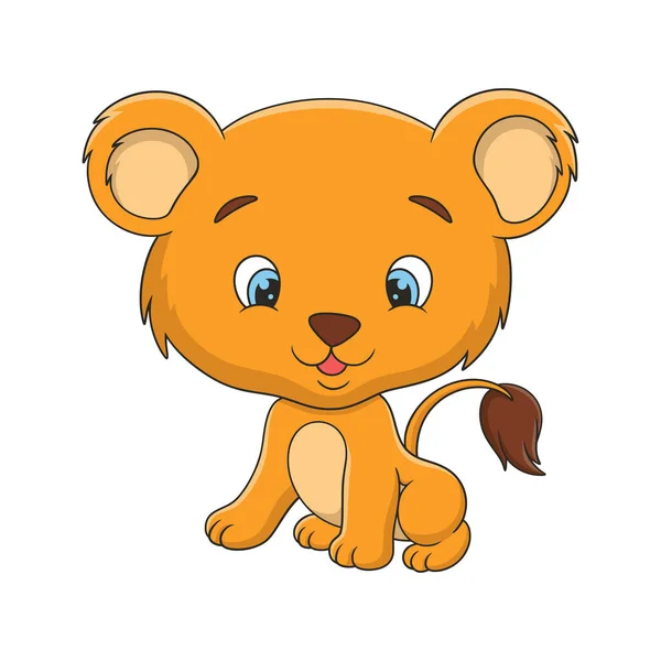 Cartoon Illustration Lion Cub Sitting Proudly Cliff Big Tree Middle — Vettoriale Stock