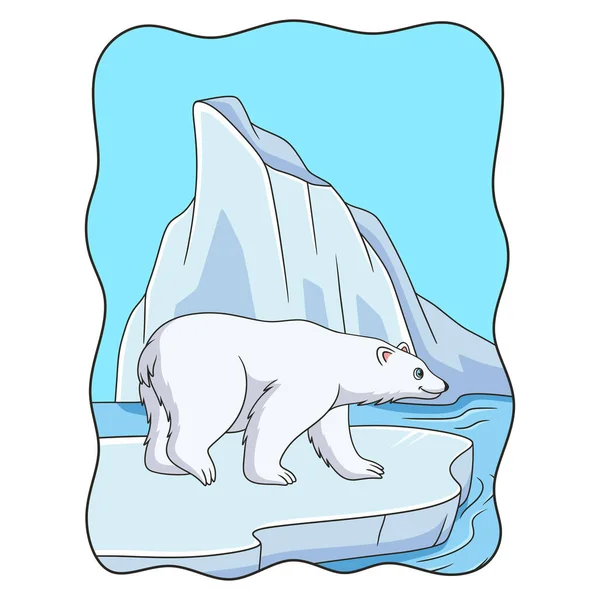 Cartoon Illustration Polar Bear Walking Ice Cubes Middle Sea Looking — Stock Vector