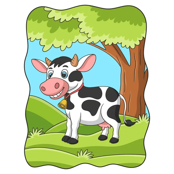 Εικονογράφηση Κινουμένων Σχεδίων Μια Αγελάδα Περπάτημα Για Φαγητό Στη Μέση — Διανυσματικό Αρχείο