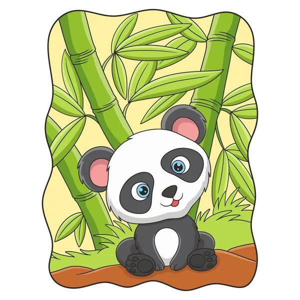 Cartoon Illustration Panda Sitting Leisurely Bamboo Tree Middle Forest — Vettoriale Stock