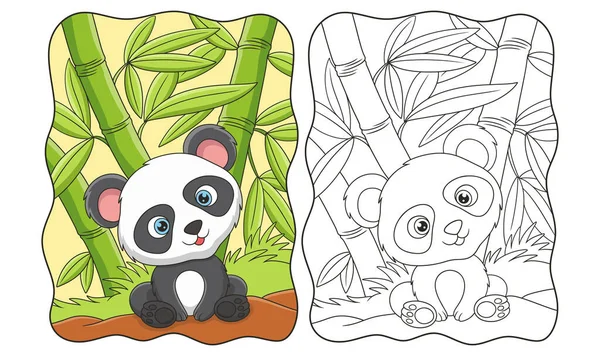Illustration Dessin Animé Panda Assis Tranquillement Sous Bambou Milieu Livre — Image vectorielle