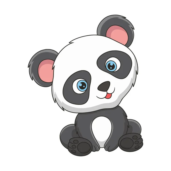 Cartoon Illustration Panda Sitting Leisurely Bamboo Tree Middle Forest — Stock Vector
