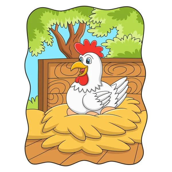 Εικονογράφηση Κινουμένων Σχεδίων Μια Κότα Που Επωάζει Αυγά Της Που — Διανυσματικό Αρχείο